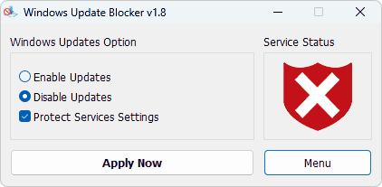 Interface de Windows Update Blocker